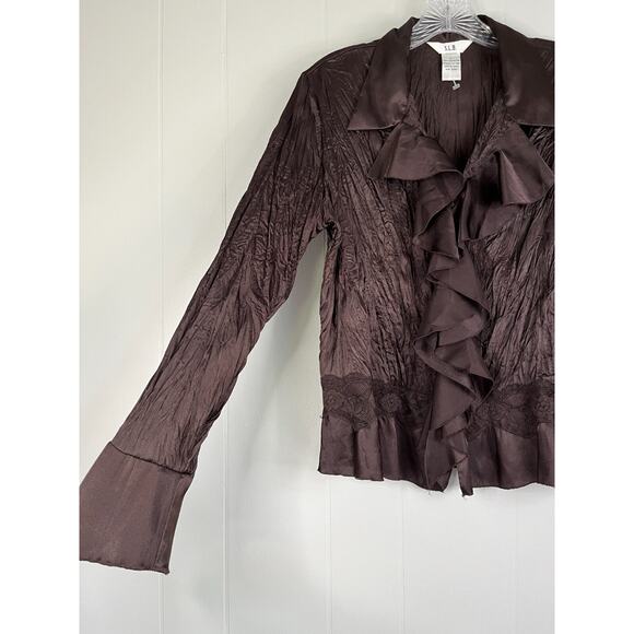 Vintage Y2K Brown Bell Sleeve Crinkle Top Blouse Large Fairy Romantic Textured - Picture 4 of 15